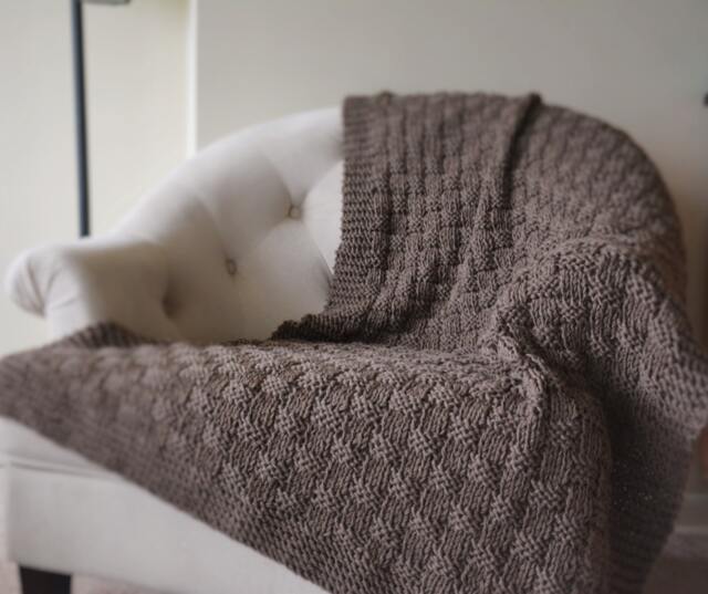 Basket Weave Knit Blanket in Superwash Wool Free Us Shipping - image 1