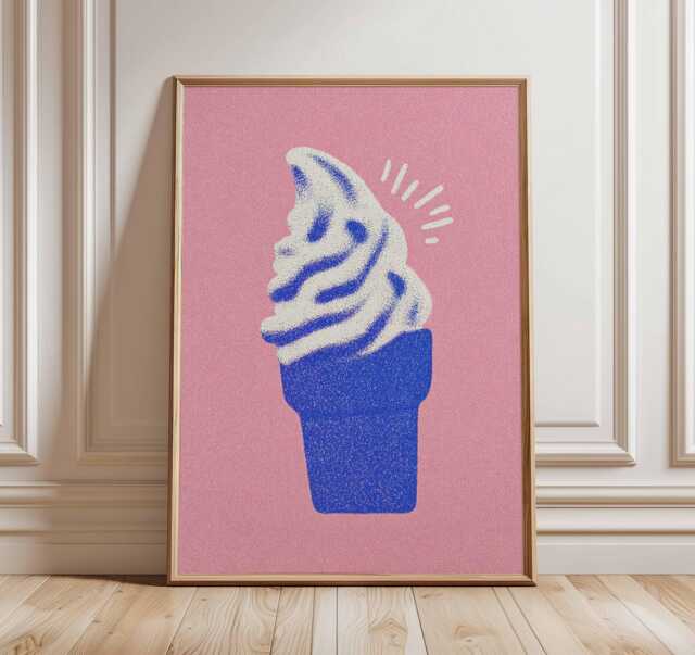 Ice Cream Cone Pop Art Print - Retro Wall Poster Minimal Modern Kitchen Decor Pink & Blue Artwork Fun Summer - image 1