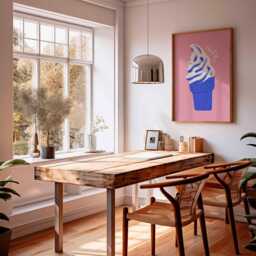 Ice Cream Cone Pop Art Print - Retro Wall Poster Minimal Modern Kitchen Decor Pink & Blue Artwork Fun Summer - thumbnail 3