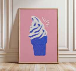 Ice Cream Cone Pop Art Print - Retro Wall Poster Minimal Modern Kitchen Decor Pink & Blue Artwork Fun Summer - thumbnail 1