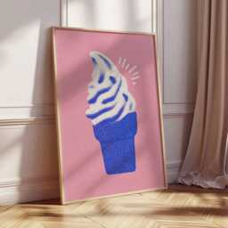 Ice Cream Cone Pop Art Print - Retro Wall Poster Minimal Modern Kitchen Decor Pink & Blue Artwork Fun Summer - thumbnail 2