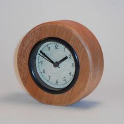 Round Mahogany Desk Clock With Wood Carved Hearts On Back - Your Choice Of Face - thumbnail 2
