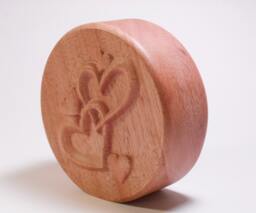 Round Mahogany Desk Clock With Wood Carved Hearts On Back - Your Choice Of Face
