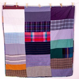 Modern Reversible Handmade Denim Flying Geese Patchwork Quilt, Table Cloth Throw Bed Blanket Wall Hanging Fiber Art Recycled Upcycled Custom - thumbnail 2