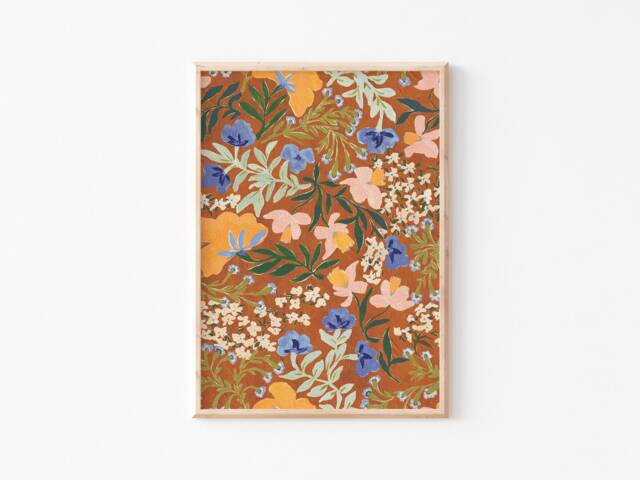 A3-A4-A5 -Brown Floral Print -Nature Print-Floral Illustration-Unframed Print-Botanical Art-William Morris Inspired-Traditional Print - image 1