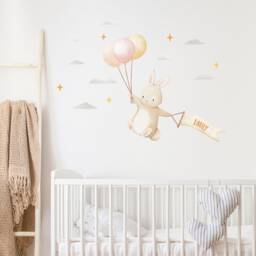 Personalised Balloon Bunny Wall Decal, Plastic-Free Kids Room Wall Stickers