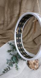 Embroidered White Wall Mirror, Palestinian Rural Embroidery, Rustic Home Decor, Housewarming Gift, Anniversary Art Decor - thumbnail 1