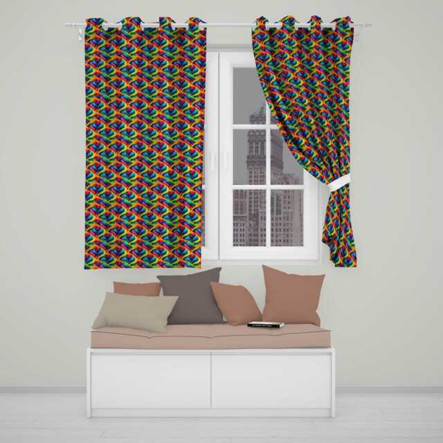 Bold Multicolour Abstract Wave Lines Seamless Pattern Readymade Eyelet Ring Top Thermal 100% Blackout Curtains - image 1