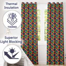 Bold Multicolour Abstract Wave Lines Seamless Pattern Readymade Eyelet Ring Top Thermal 100% Blackout Curtains - thumbnail 3
