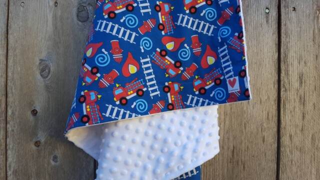 Fire Truck Baby Blanket Cotton & Minky, Boy Shower Gift - image 1