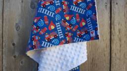 Fire Truck Baby Blanket Cotton & Minky, Boy Shower Gift - thumbnail 1