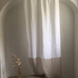 Two-Tone Linen Curtain Panel, White & Burlap, Custom Tab Top - thumbnail 3