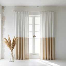 Two-Tone Linen Curtain Panel, White & Burlap, Custom Tab Top