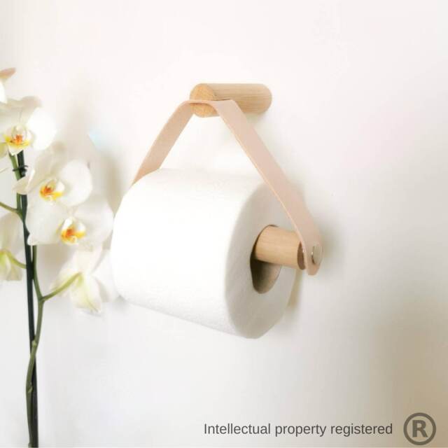Toilet Roll Holder Oak & Leather/Paper Holder - image 1