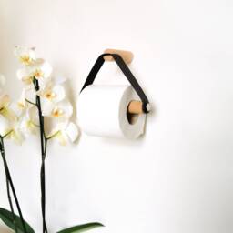 Toilet Roll Holder Oak & Leather/Paper Holder - thumbnail 3