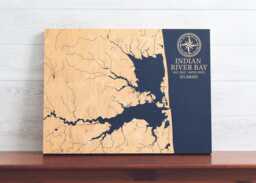 Indian River Bay, Delaware Map - Engraved Wood Coastal Wall Art Sign, Beach House Home Decor Nautical Print, Unique Personalized Gift