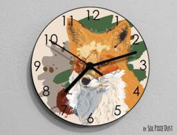Fox Portrait Watercolor Wall Clock - Kids Nursery Room, Teens Baby Room - thumbnail 1