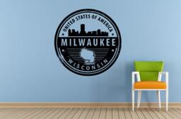 Milwaukee Wisconsin United States Of America Stamp Window Or Wall Car Vinyl Peal & Stick Removable Sticker Decal L1523 - thumbnail 1