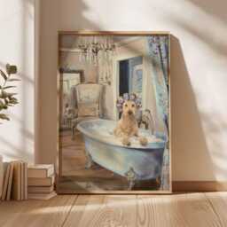 French Dog Art Print, Funny Poodle in Bath Painting, Quirky Animal Wall Art, Vintage Bathroom Decor, Gallery Wall, Lover Gift - thumbnail 3