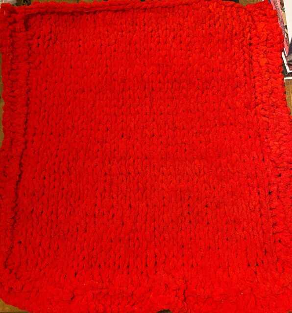 Hand Knitted Baby Blanket Chunky Chenille-Feel Polyester, Vibrant Red - image 1