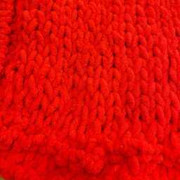Hand Knitted Baby Blanket Chunky Chenille-Feel Polyester, Vibrant Red - thumbnail 3