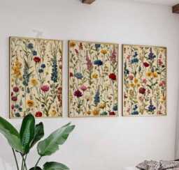Colourful Wildflower Posters Set Of 3, Floral Botanical Wall Art Prints, Boho Nature Decor, Pressed Flower Art, Modern - thumbnail 1