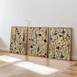 Colourful Wildflower Posters Set Of 3, Floral Botanical Wall Art Prints, Boho Nature Decor, Pressed Flower Art, Modern - thumbnail 2