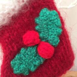 Hand Knitted Christmas Stocking Ornaments Holly Berry Tree Hangers - Set Of 2 - thumbnail 3