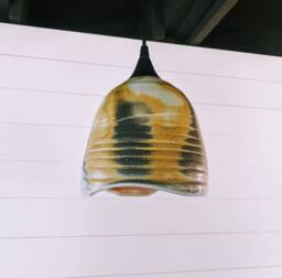 Handmade Rustic Modern Industrial Lighting Pendant - Unique Variated Wood Fired Ceramic Shade Copper Patina