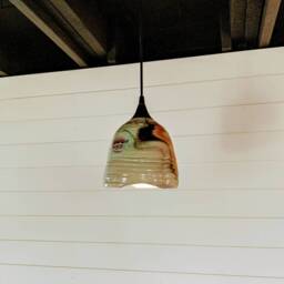 Handmade Rustic Modern Industrial Lighting Pendant - Unique Variated Wood Fired Ceramic Shade Copper Patina - thumbnail 2