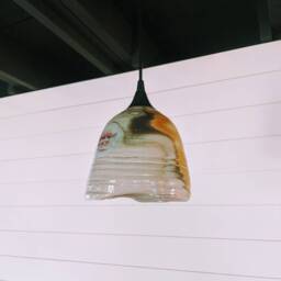 Handmade Rustic Modern Industrial Lighting Pendant - Unique Variated Wood Fired Ceramic Shade Copper Patina - thumbnail 4