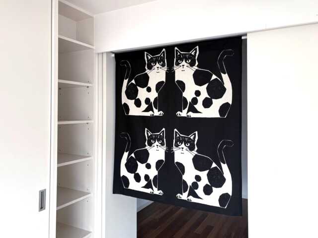 Japanese Cats Noren Order Made, Black & White Maneki Neko Curtain, Door Kitty Wall Tapestry, Restaurant Noren - image 1
