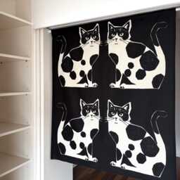 Japanese Cats Noren Order Made, Black & White Maneki Neko Curtain, Door Kitty Wall Tapestry, Restaurant Noren - thumbnail 2
