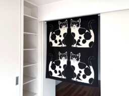 Japanese Cats Noren Order Made, Black & White Maneki Neko Curtain, Door Kitty Wall Tapestry, Restaurant Noren