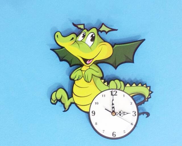 Little Green Dragon Cartoon - Kids Wall Clock