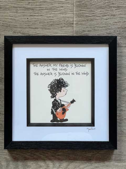 Peanuts Bob Dylan Hand Drawn Framed Artwork With Lyrics From - image 1