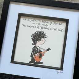 Peanuts Bob Dylan Hand Drawn Framed Artwork With Lyrics From - thumbnail 2