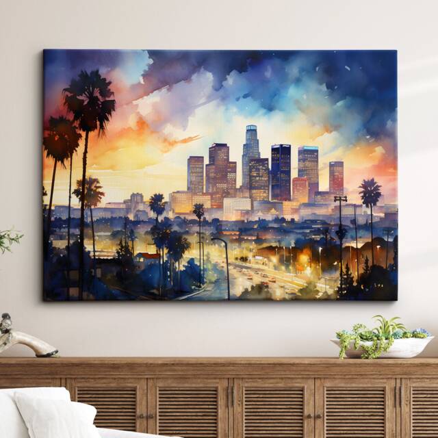 Los Angeles California Golden State Landmark Oil Painting Watercolor Wall Art Framed Canvas Poster Print Home Office Room Decor Gifts - image 1