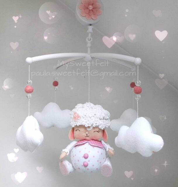 Handmade Sheep Crib Mobile Musical Nursery Decor - Baby Shower Gifts - image 1