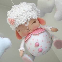 Handmade Sheep Crib Mobile Musical Nursery Decor - Baby Shower Gifts - thumbnail 2
