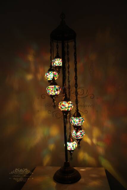 7 Ball Turkish Mosaic Floor Lamp With Large Globes, Lambader - image 1