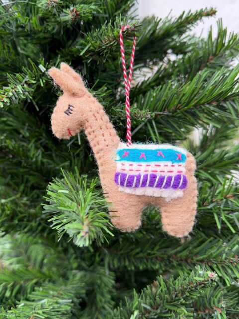 Needle Felt Llama Christmas Ornament Handmade Fair Trade Wool - image 1