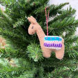 Needle Felt Llama Christmas Ornament Handmade Fair Trade Wool - thumbnail 2