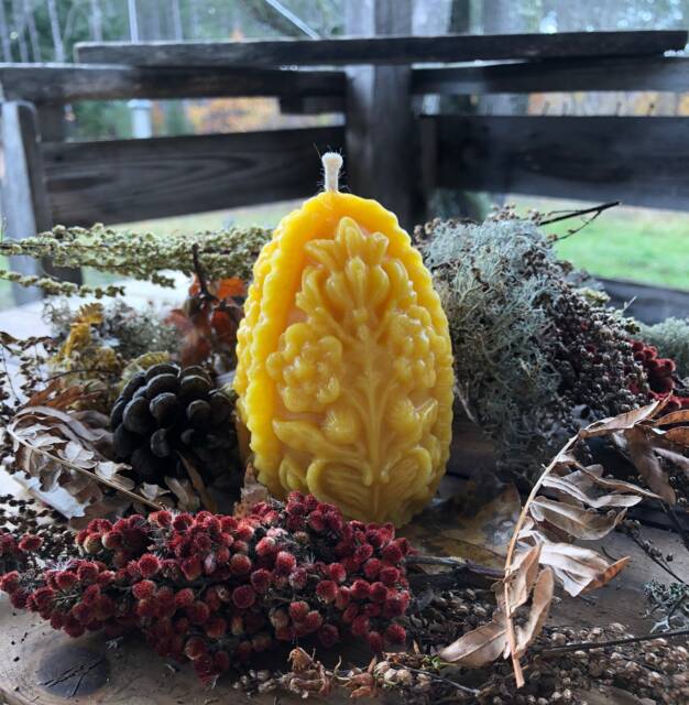 Carved Beeswax Candle Egg Handmade Artisan Farmhouse Decor - image 1
