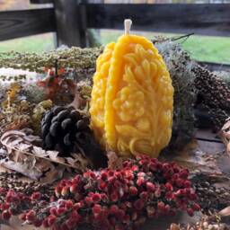 Carved Beeswax Candle Egg Handmade Artisan Farmhouse Decor - thumbnail 2