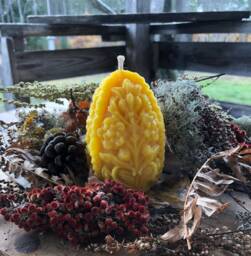 Carved Beeswax Candle Egg Handmade Artisan Farmhouse Decor - thumbnail 1