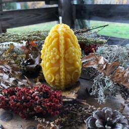 Carved Beeswax Candle Egg Handmade Artisan Farmhouse Decor - thumbnail 3
