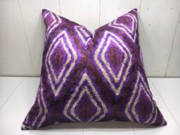 Ikat Pillow Cover - 24x24 Handwoven Silk Blend, Decorative Cushion - thumbnail 1
