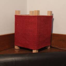 Rustic Table Lamp Desk Wood Lighting Handmade Wooden Beech Burlap Cover - thumbnail 3