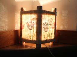 Rustic Table Lamp Desk Wood Lighting Handmade Wooden Beech Burlap Cover - thumbnail 1